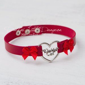 Red Daddy's Girl Charm Heart Day Collar Lolita Choker Satin Bows